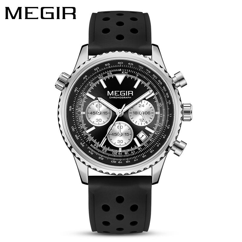 MEGIR 2236 Men Quartz Watch Fashion Sports Multifunctional Chronograph Calendar Luminous Silicone Strap Watches for Male