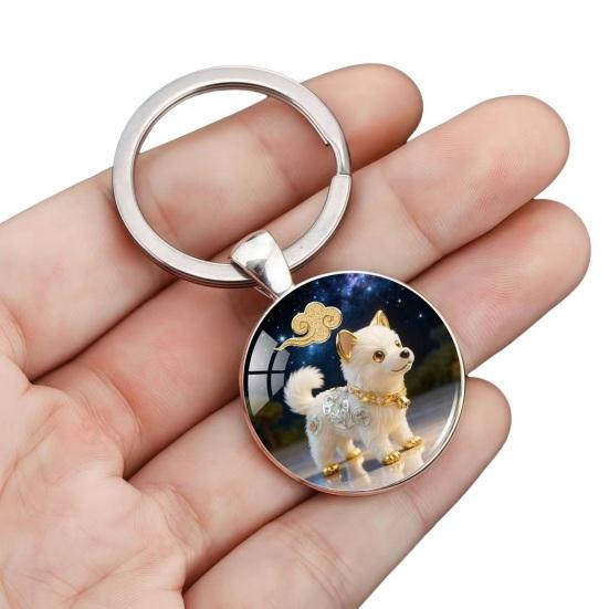 Брелок Зодиак Купольное стекло Сплав цинка Брелок с фоном звездного неба Украшения из золотой фольги 12 знаков зодиака Держатель для ключей