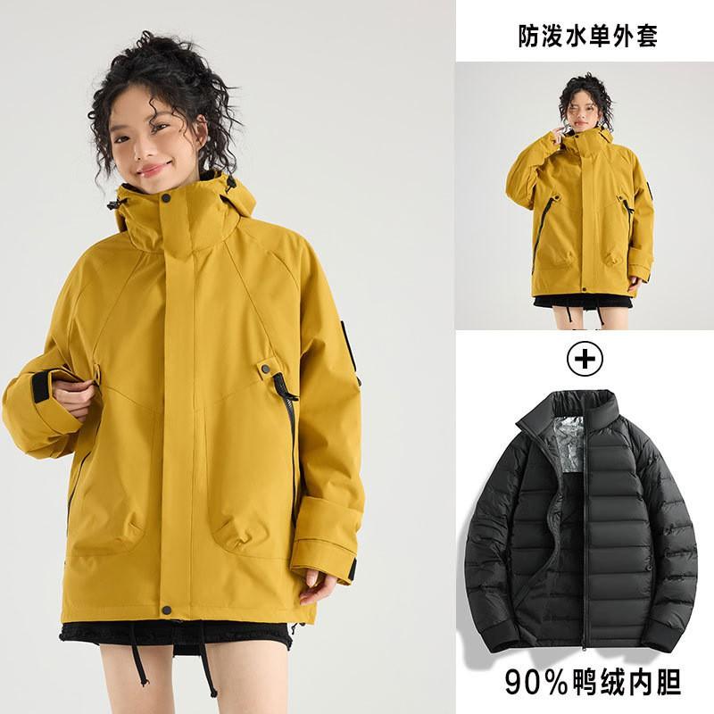 Men Women 3-in-1 Waterproof Hiking Jacket With Removable Fleece Liner Mountain Style Outdoor Windproof Coat