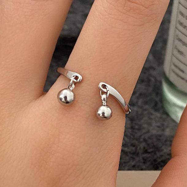 PONYKISS  Минималистичное кольцо-подвеска с круглой бусиной из стерлингового серебра для женщин  Модное регулируемое  Персональные аксессуары