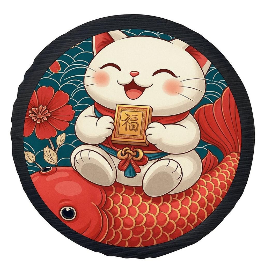 Lucky Cat Fish Spare Tire Cover Waterproof Sun Protection Polyester Wheel Protector
