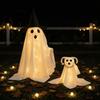 Unique Ghost Walking Design Halloween Dog Decor with LED String Light, Spooky Glowing Translucent Fabric Puppy for Outdoor Home, Yard Holiday