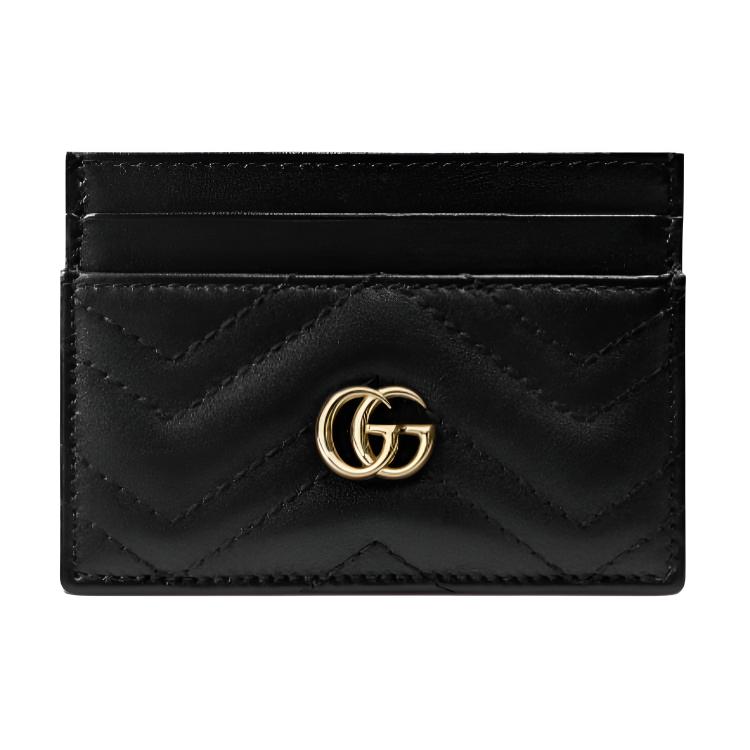 Gucci Держатель для карт Gucci Marmont с тиснением логотипа на стеганой коже Женские аксессуары Черный 443127-AAET8-1000