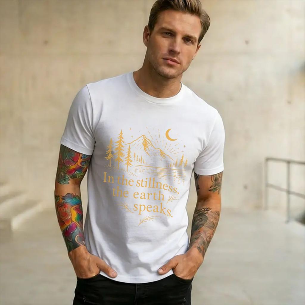 in The Stillness The Earth Speaks Mountain Tee Shirt for Unisex WoUnisex Graphic Printing T Shirts 100 Cotton Clothes