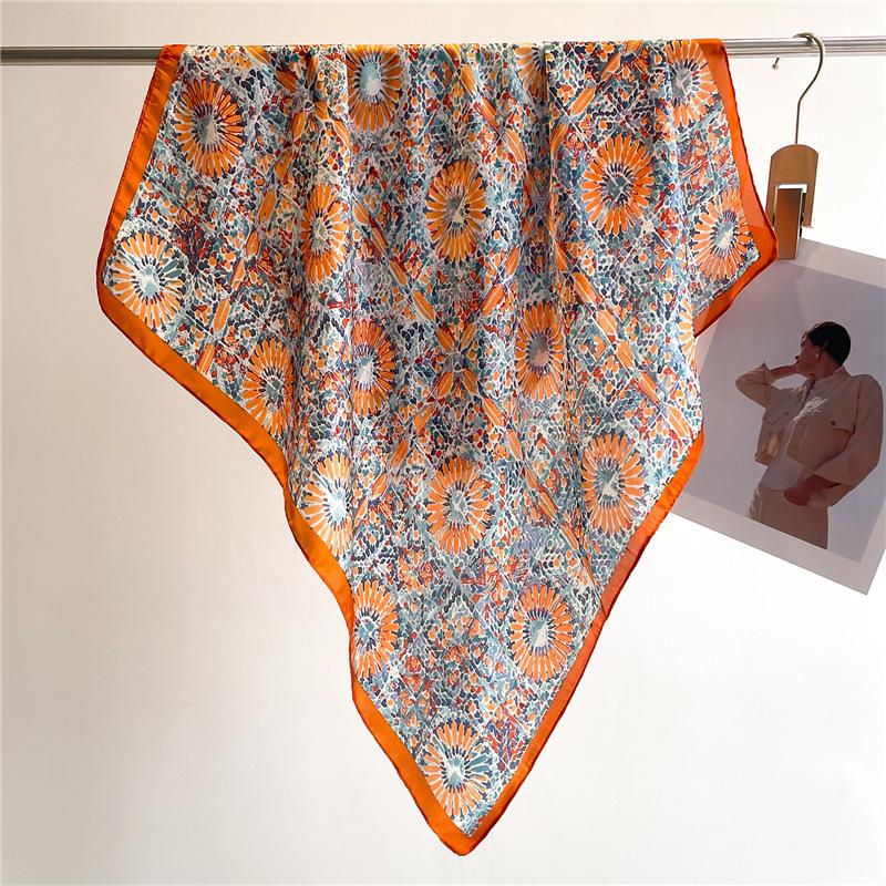 Vintage Scarves for Women Shawl Floral Print Soft Satin Hijab Scarf Female 70*70cm Luxury Brand Square Shawls Scarfs For Ladies