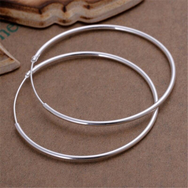 100 %925 Sterling Silver Hoop Earring 50mm Round Circle Loop Gifts Simple Smooth Big Earrings For Women Jewelry