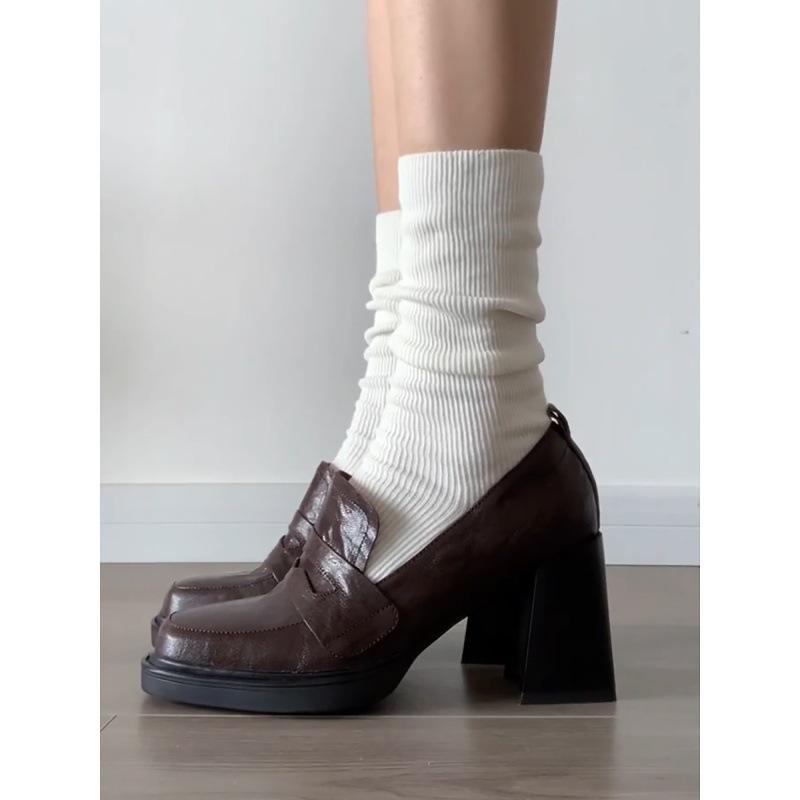 Винтажные туфли Мэри Джейн на высоком каблуке, женские туфли-лоферы с глубоким носком и толстым каблуком, британские туфли из кожи с квадратной подошвой и маленькими каблуками