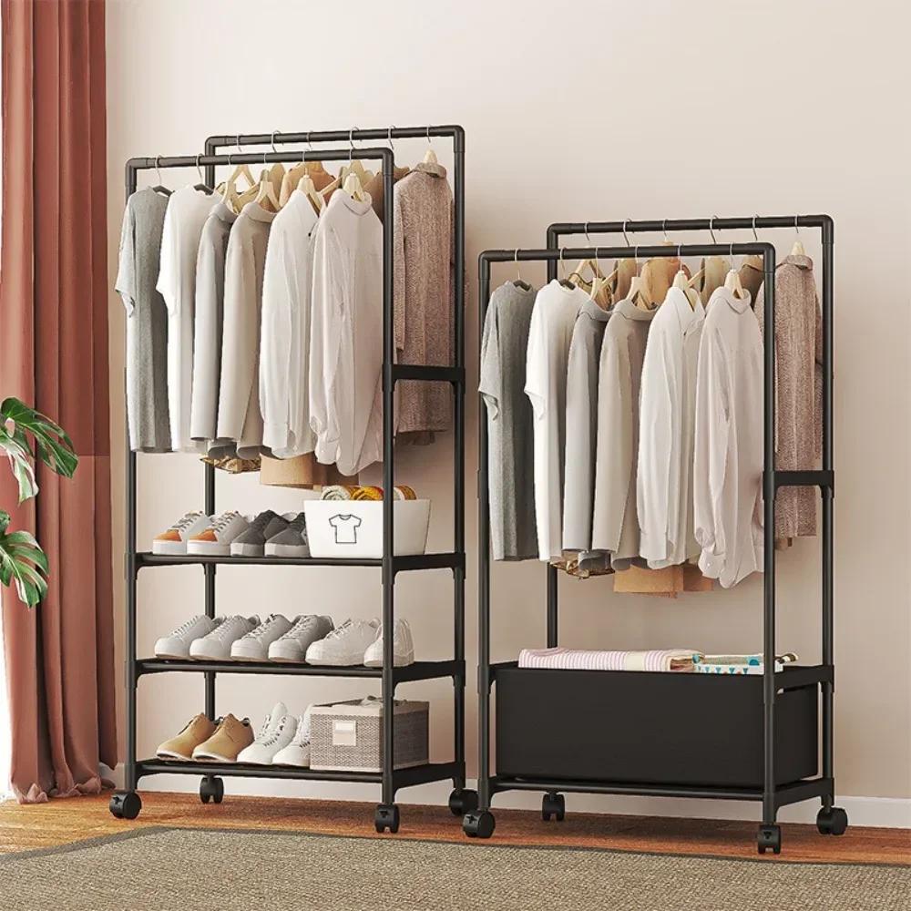 Simple Coat Rack Easy To Assemble Clothes Rack with Wheels PP Material Bedroom Storage Shelves Multi-layer Standing Furniture
