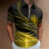 Men's Fashion, Casual Collar and Zipper Bar, Staircase Printed Golf Clothing, Short Sleeved T-shirt