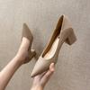 Pointed Toe Chunky Heel Low-Cut High Heels Soft Leather Commuter Work Shoes Korean Style New Single Layer Shoes