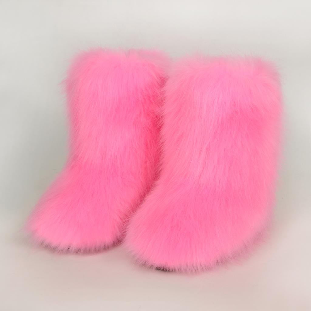 Faux Snow Fur Fox Winter Boots Mid Calf Boots Womens Winter Fur Fur Boots