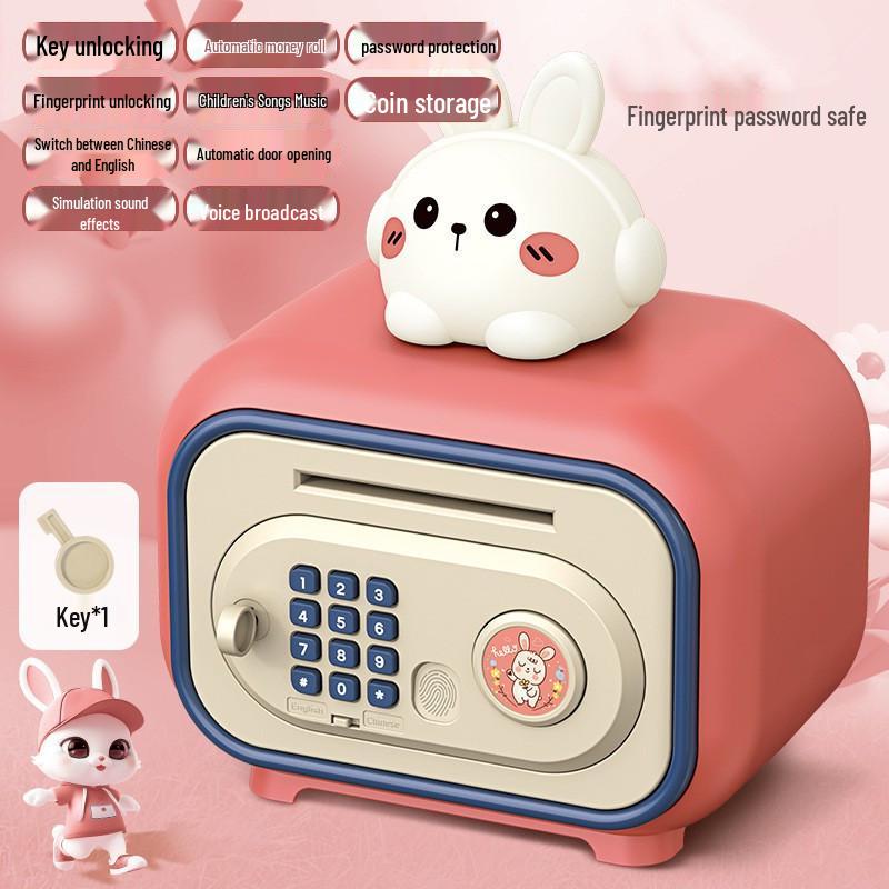 Fingerprint Lock Piggy Bank for Kids - Large Capacity Cat & Rabbit Design, New Year Gift