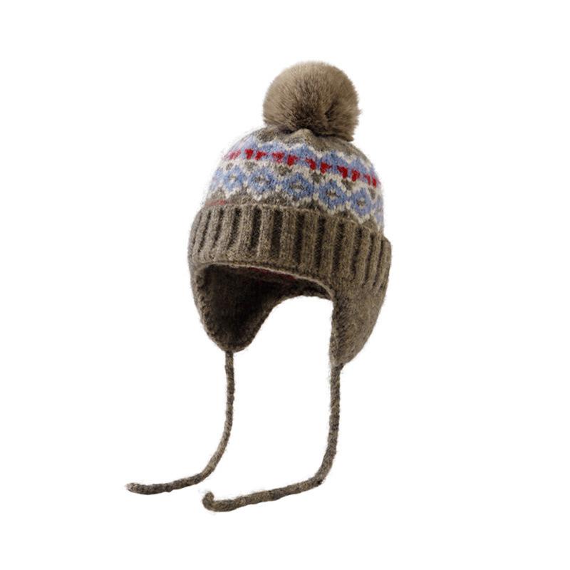Осенне-зимняя вязаная шапка Фэйр-Айл с защитой ушей шерстяная шапка женская утолщенная теплая шапка зимняя вязаная сумка на голову шапка-ушанка