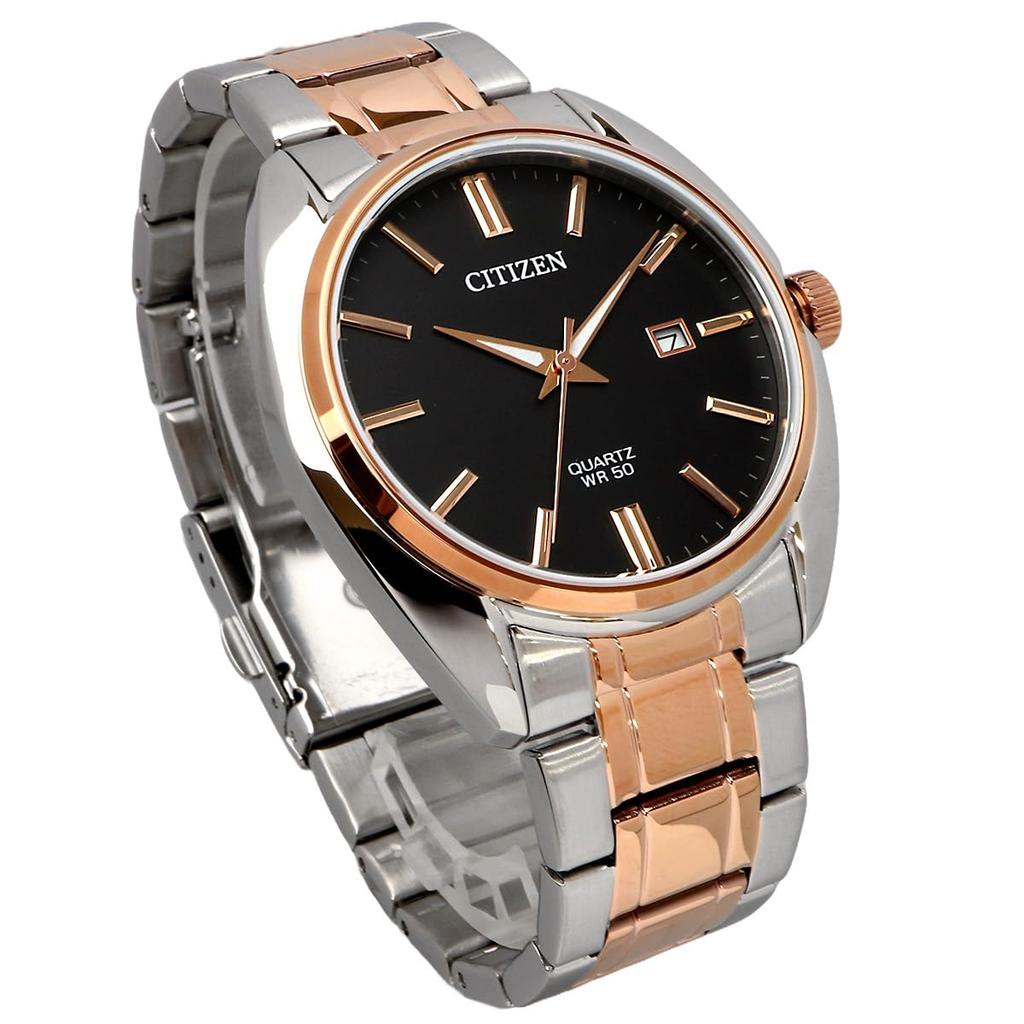 Citizen Часы Citizen из нержавеющей стали, металлический комбинированный ремень, серебро, розовое золото, черный, мужские, двухцветные BI5104-57E [предмет]