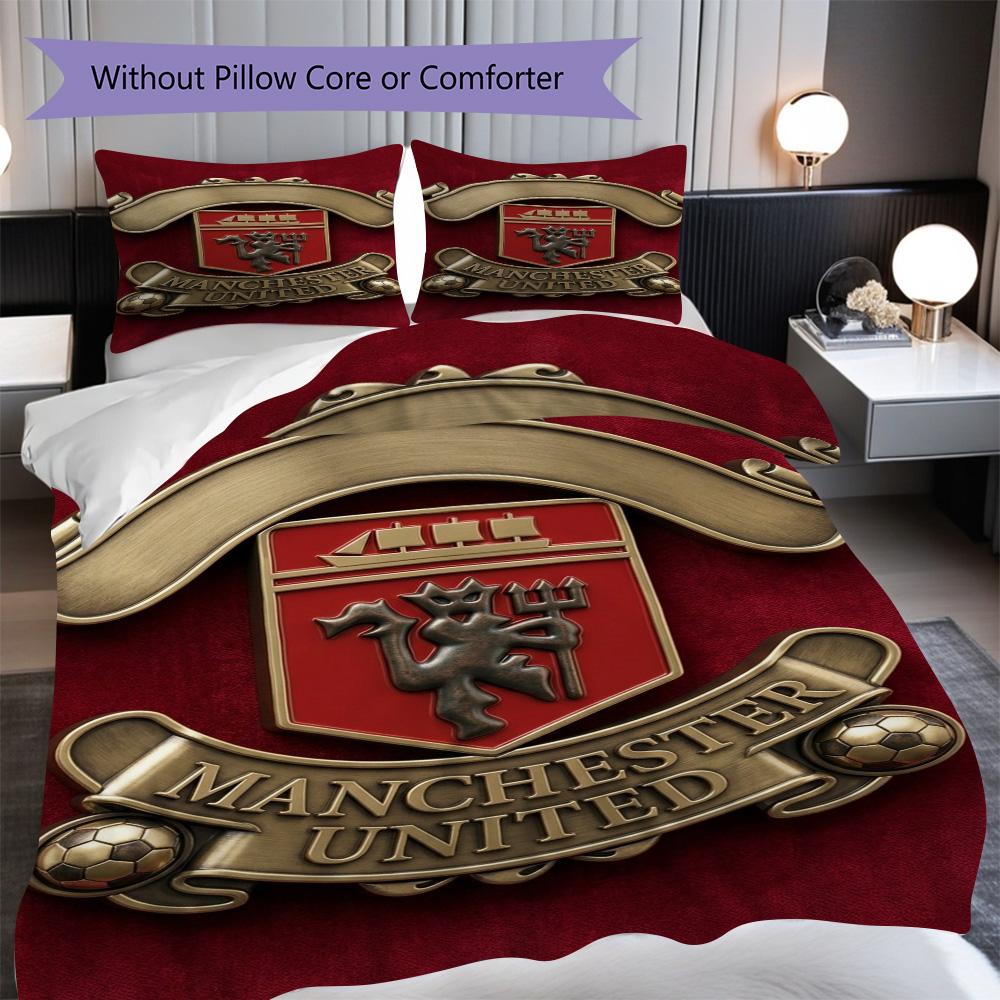Manchester Emblem Three-piece set (1 * duvet cover + 2 * pillowcase, without core) 2D Flat Bedding set Duvet cover and pillowcase