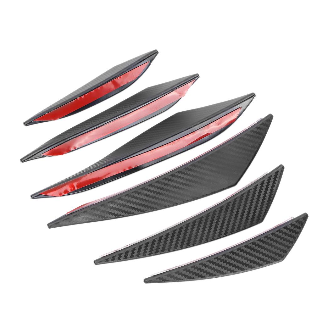 6pcs Front Bumper Lip Fin Splitter Canard Sticker Black Carbon Fiber Style Car Styling Universal