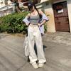 White wide-leg jeans women's new high-waisted loose and thin drape small straight floor pants versatile