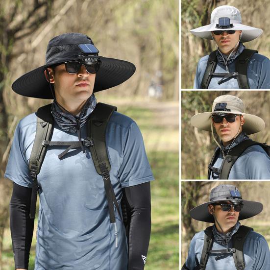 Мужская рыбацкая шляпа с солнечным вентилятором, ветрозащитный ремешок с большими полями, USB-зарядка, защита от ультрафиолета и солнечного света, отличная воздухопроницаемость, рыбалка на открытом воздухе, кемпинг