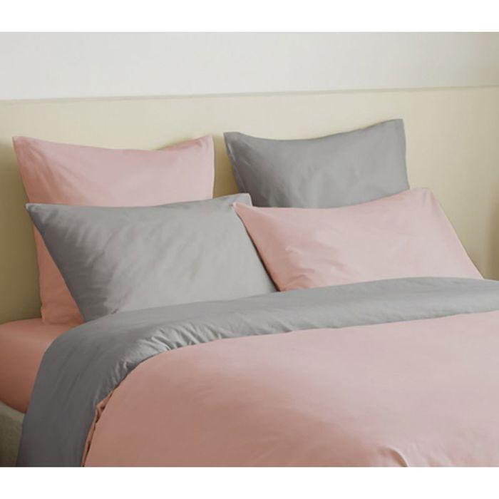 Pack complet 6 pièces Rose/Gris réversible housse de couette pour lit 160 x 200 cm