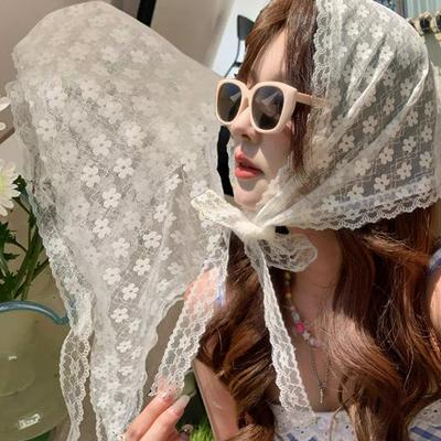 Модный кружевной треугольный платок Романтический летний белый плетеный цветочный кружевной шарф для волос Повязки для путешествий Фото Аксессуары для волос