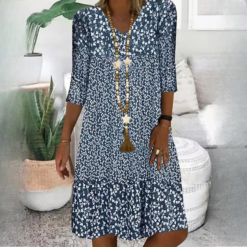 BITCED Летние женские принтованные платья миди со средним рукавом и V-образным вырезом