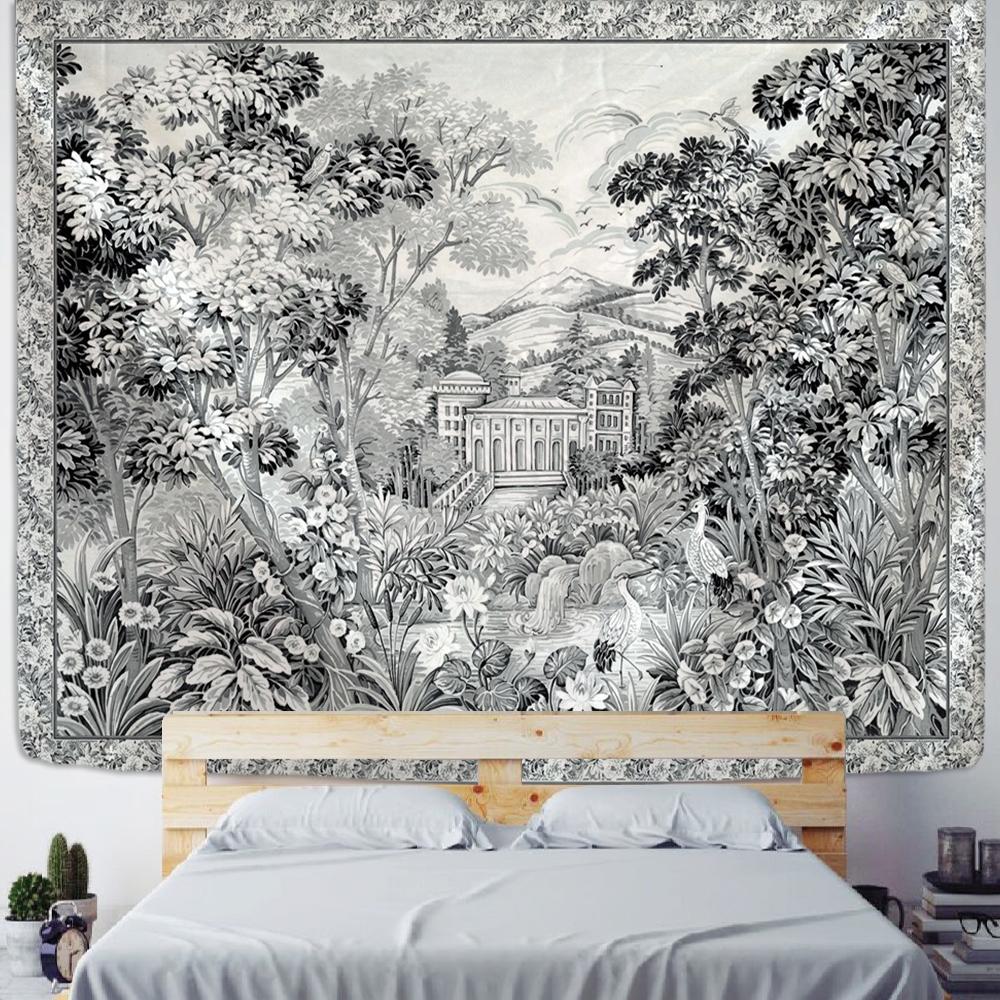 Гобелен с тропическим лесом, настенный подвесной семейный декор для спальни, полиэстеровая ткань, богемный растительный художественный принт