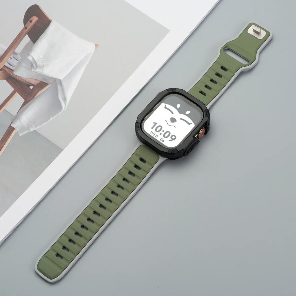 Ремешок+Чехол для Apple Watch 49мм 44 45 46ММ TPU+PC Защитный Бампер Силиконовый Ремешок для Iwatch Серии 10 9 8 7 6 5 4 Se Ultra 1 2