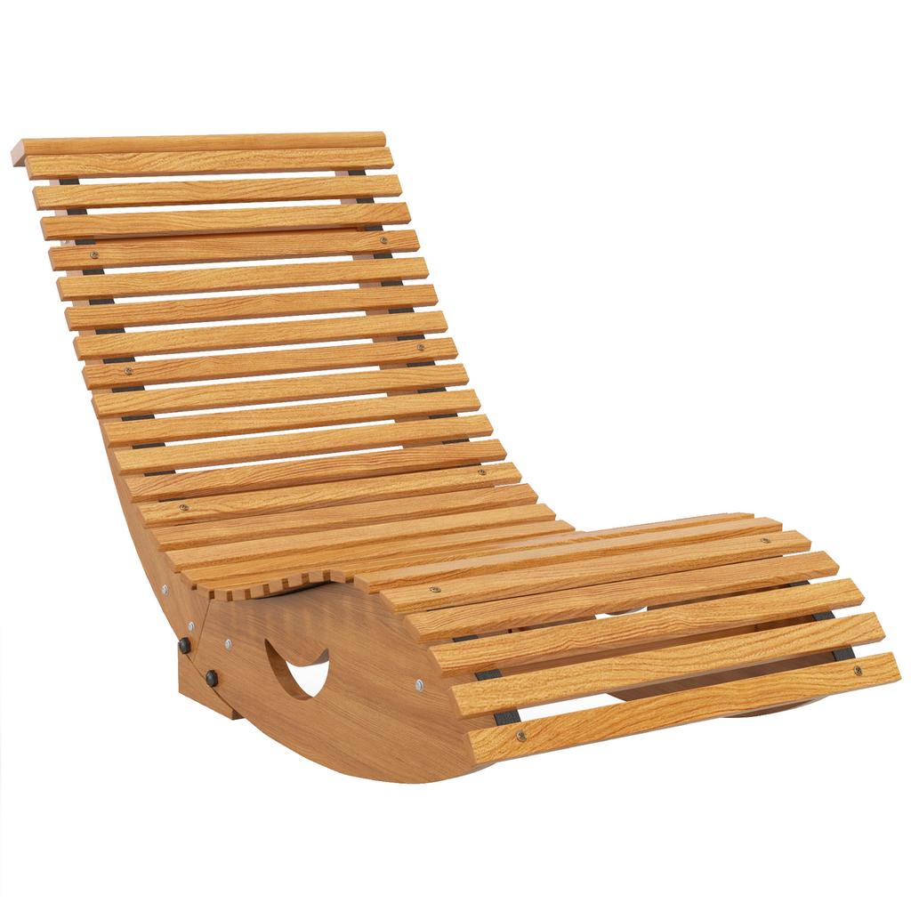 Outdoor Rocking Chair w/ Slatted Seat. Wooden Rocking Chair. 130cm x 60cm x 60cm. Light Brown