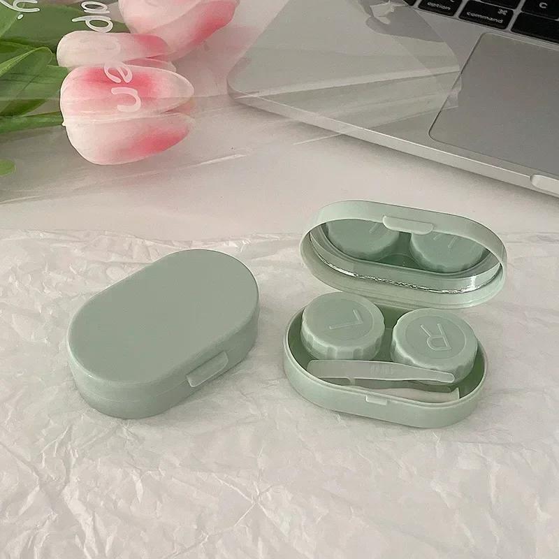 1 Box Mini Contact Lens Case Smooth Candy Women Small Portable Travel Holder Eye Care Container Storage with Mirror Lenses Box