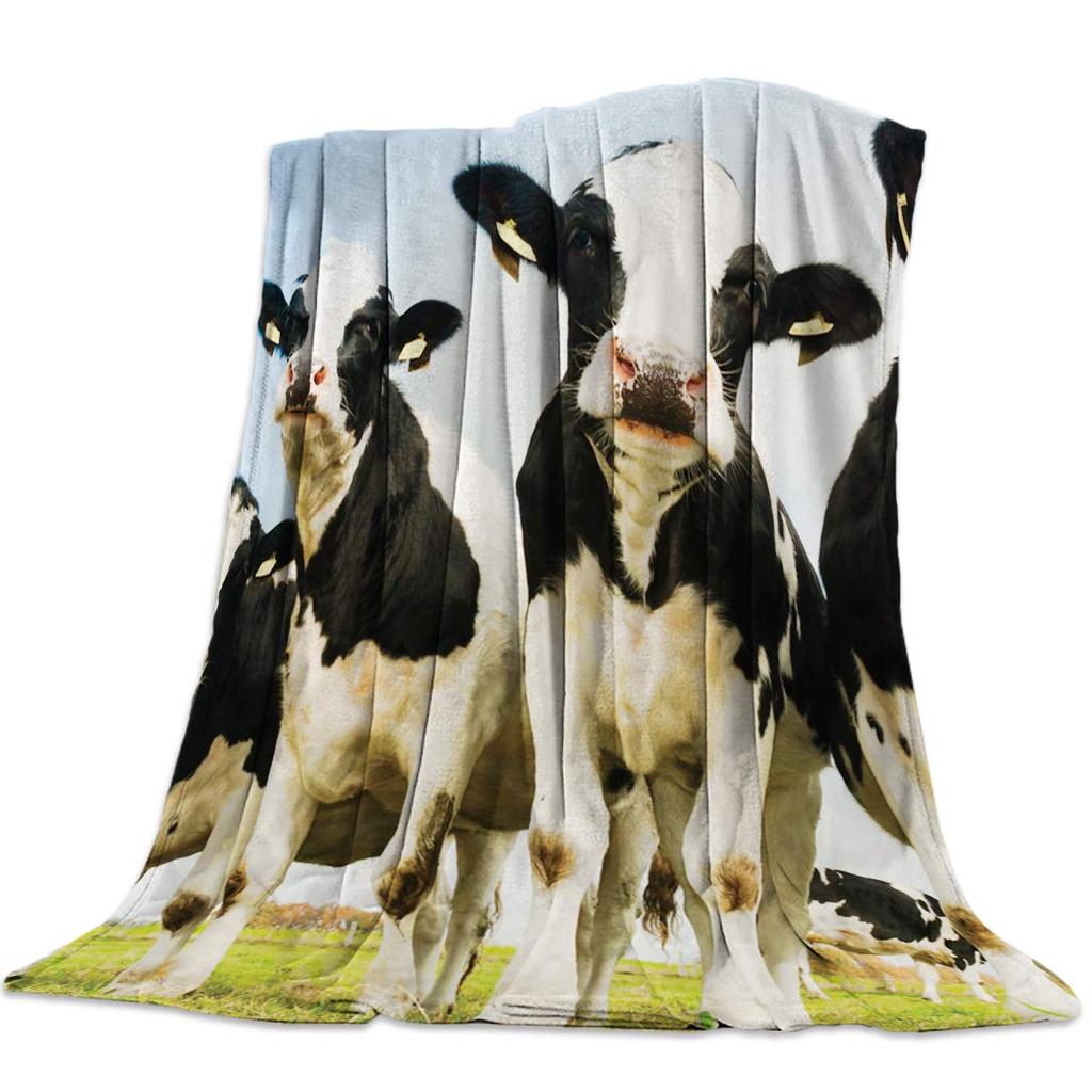 Cow Print Blanket Black White Bed Throws Soft Couch Warm Small Blankets Plush Gift for Daughter Mom, Bedroom Decor Sofa Cozy