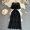 Summer Retro Cut Out Lace Dress Elegant Short Sleeve