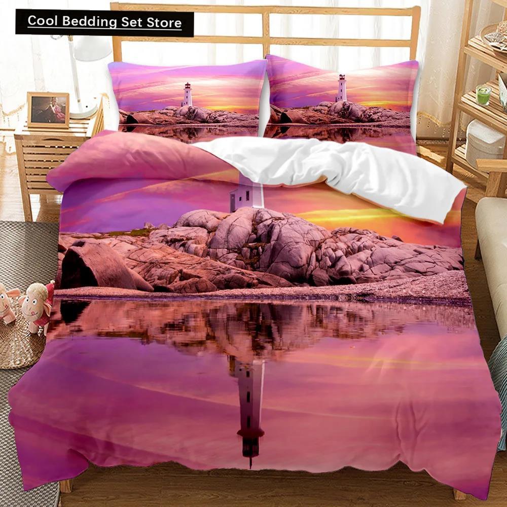 Пододеяльник Lighthouse Ocean, пододеяльник Nautical, покрывало Sunset Nature Double Queen King Size, комплект постельного белья из полиэстера