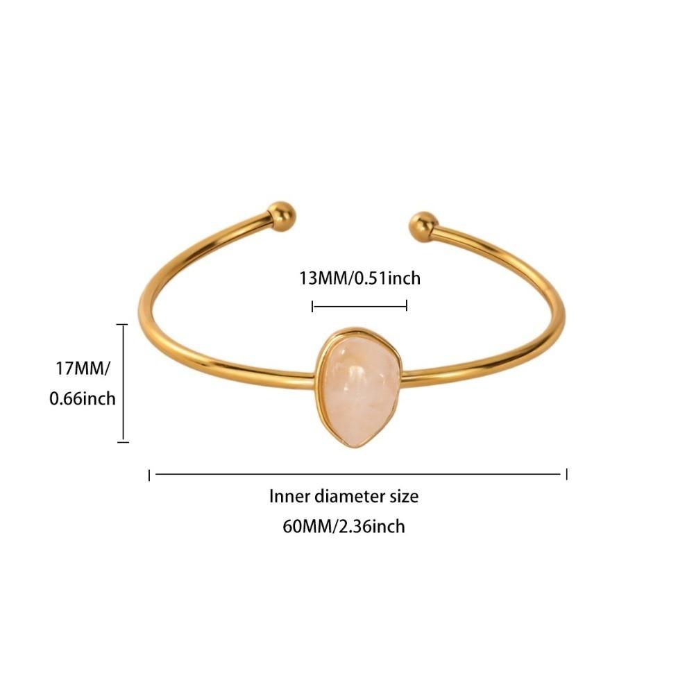 Gold-plated Oval Stone Bracelet Stainless Steel Cuff Bracelet Vintage Open Bangle Women Jewelry