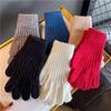 Windproof Full Finger Gloves Solid Color Cycling Mittens Winter Women's Knitted Gloves