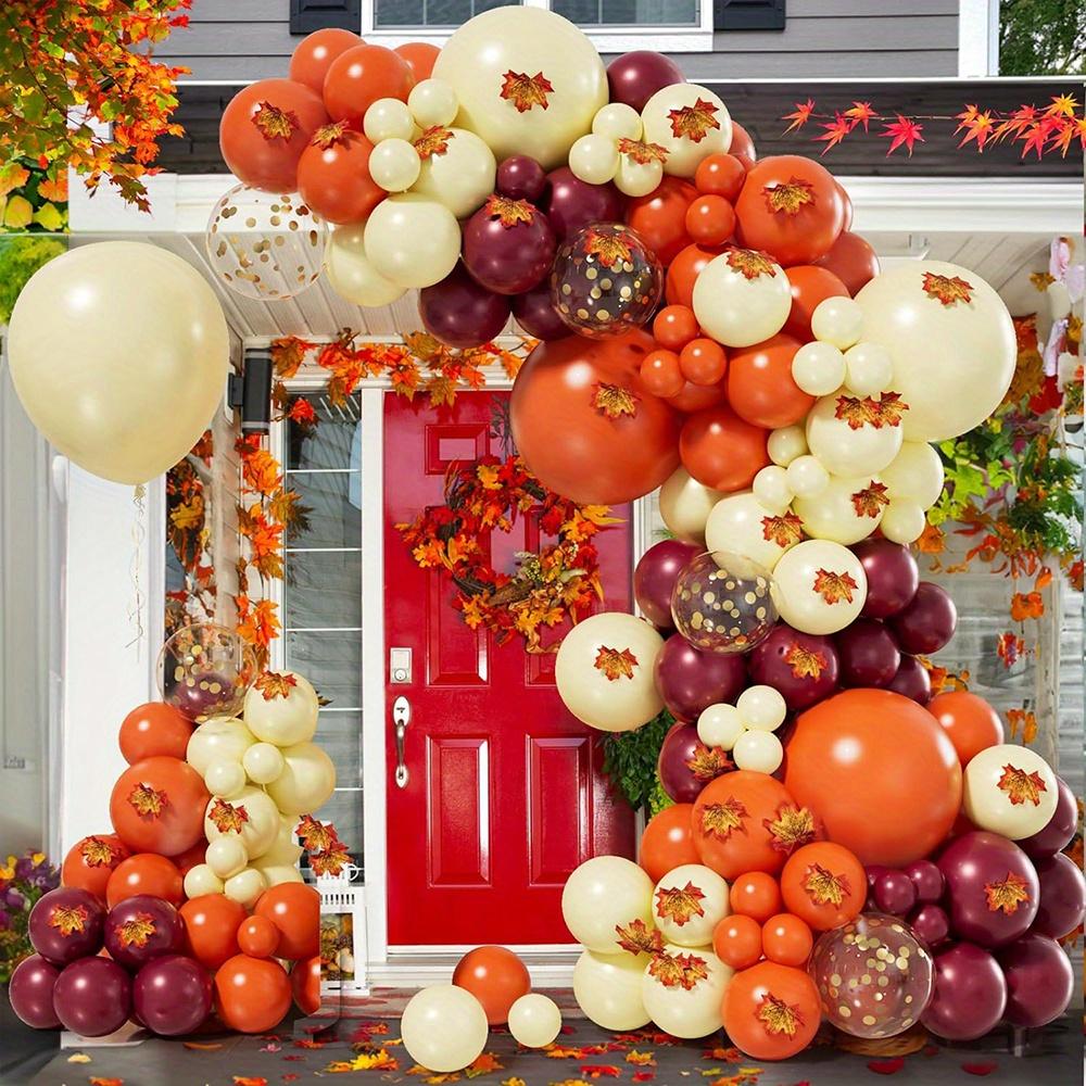 153PCS/set Thanksgiving Balloon Garland Arch Set Wine Red Orange Maple Leaf Balloon Indoor and Outdoor Autumn Party Decoration