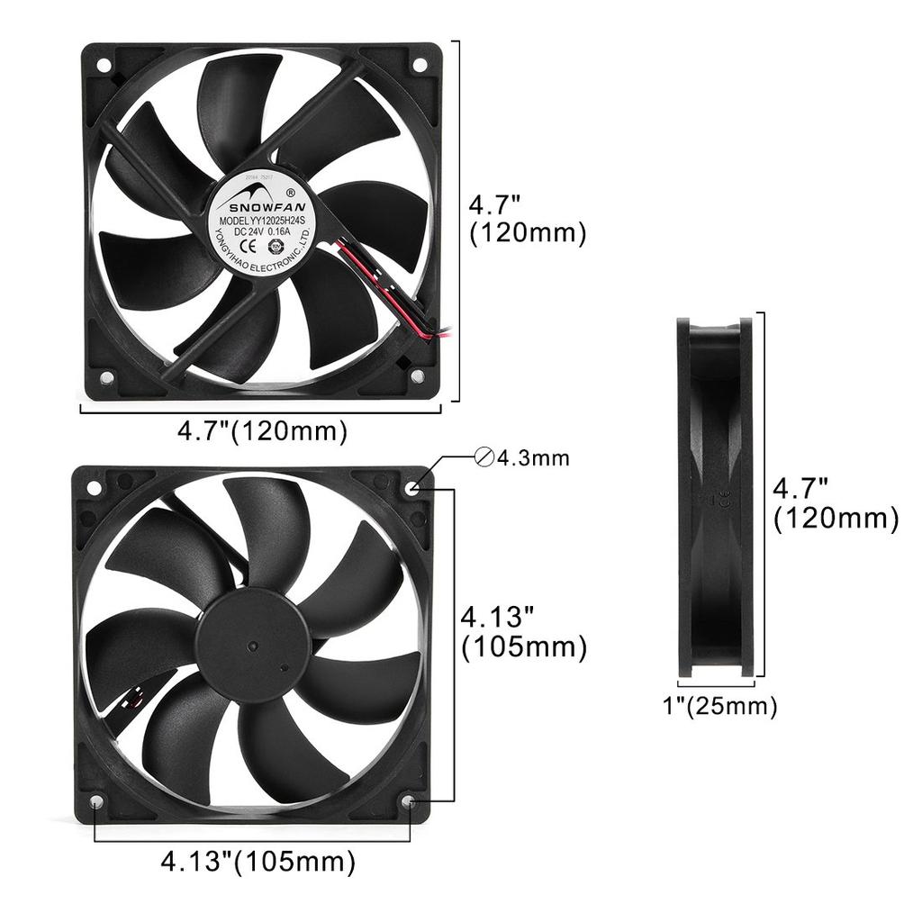 Вентилятор охлаждения uxcell DC 24V 120x120x25mm Вентилятор для электроники Вентилятор охлаждения ПК 1 шт. 0.16A