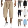 Men's Summer Cotton Linen Cropped Pants Men's Breathable Thin Straight Leg Pants