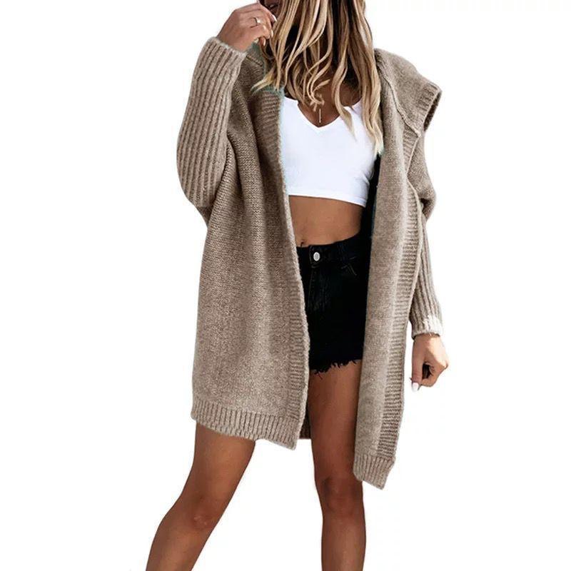 2025 women's clothing new European and American foreign trade women's knitted sweater jacket Amazon long hooded casual cardigan sweater