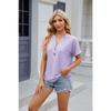 Summer Women's T-shirt New Solid Color V-neck Button Loose Short-sleeved T-shirt Top