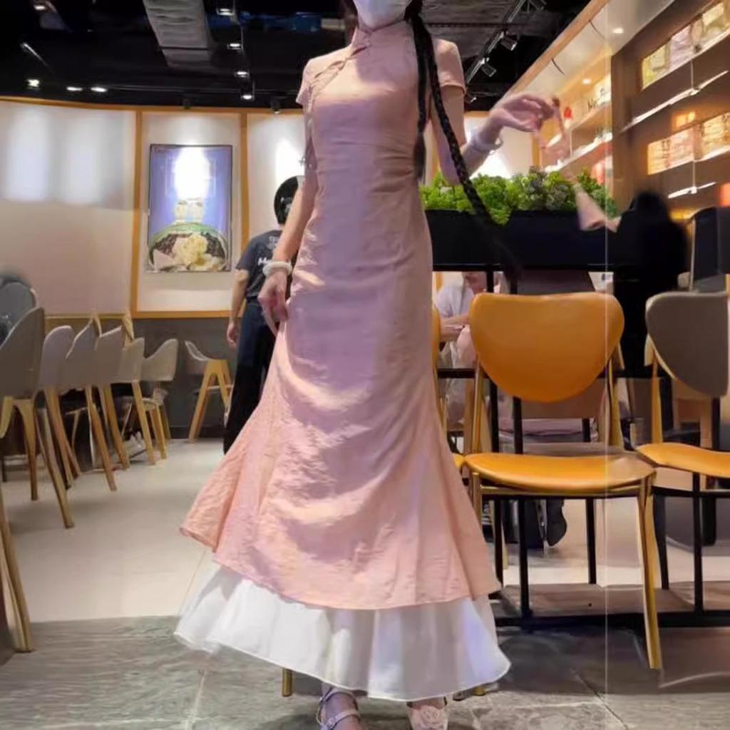 Ретро китайское ципао со стойкой: Пошаговое платье-слим с лотосом