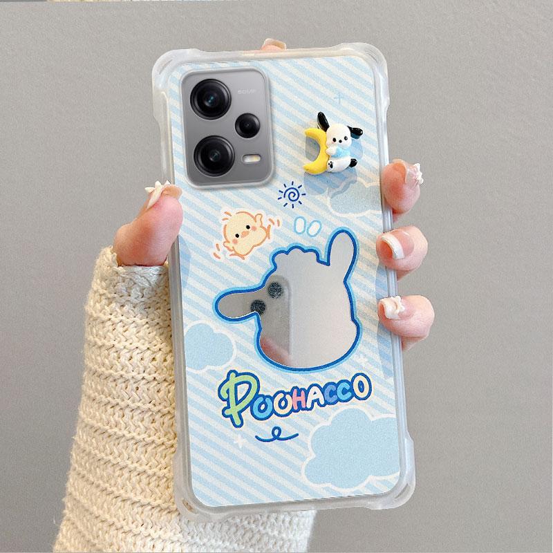 KEYSION Чехол для телефона с ремешком через плечо для Redmi Note 12 Pro 5G, милый мультяшный длинный шнурок, зеркальный противоударный чехол для Redmi Note 12 4G