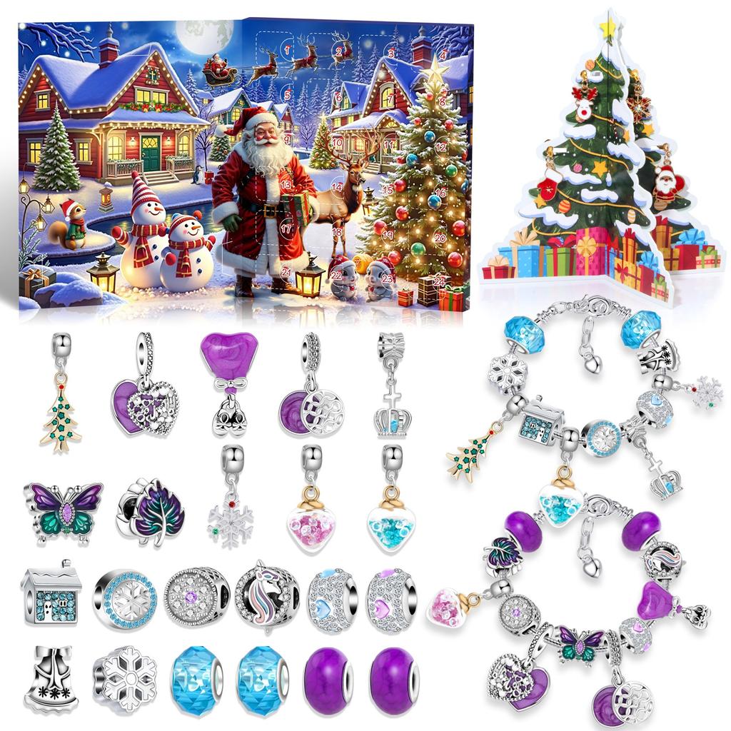 Christmas Advent Calendar Gifts, DIY Bracelet Making Kit For For Child Adult, 24-Days Christmas Countdown Calendar Jewelry Gifts