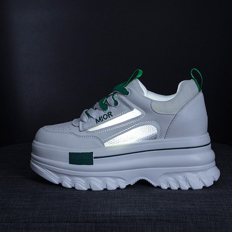 Thick-soled Leather Surface Heightening Dad Shoes Girl 2025 New Ins Fried Street Casual Breathable Muffin Shoes Little White Shoes