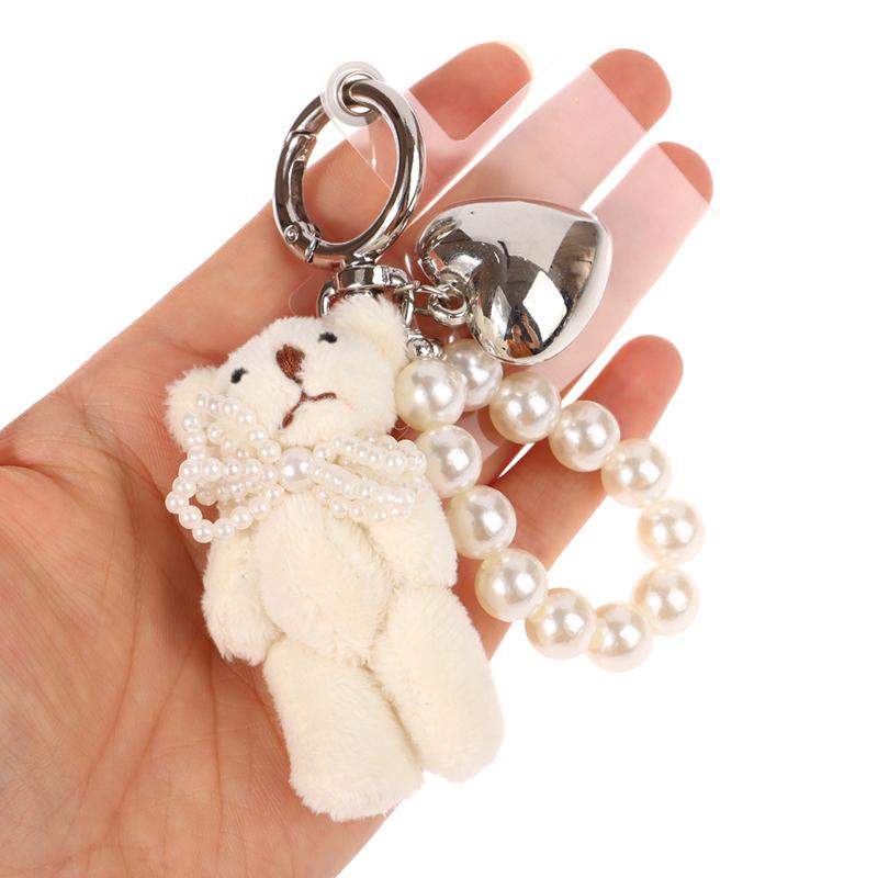 Брелок в виде сердца с жемчугом и бантом, милый плюшевый брелок в стиле Ins, держатель для ключей для девочек, подвеска на сумку, наушники, подвеска