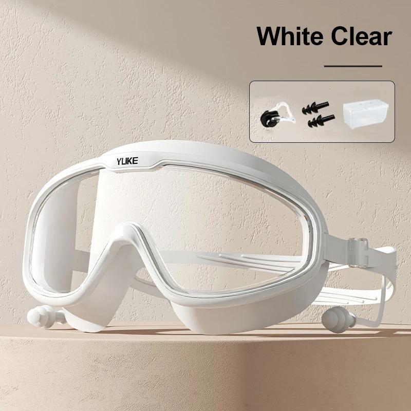 Профессиональные очки для плавания в большой оправе с затычками для ушей, противотуманные очки с широким обзором для подводного плавания, очки для плавания для мальчиков и девочек, очки для бассейна, пляжа, водонепроницаемые очки