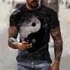 Trend Men T-Shirts Fishing Pattern T-Shirts Short Sleeve 3d Animal Wolf Printed Street Hip Hop T Shirt Tai Chi Diagram Tops Tee