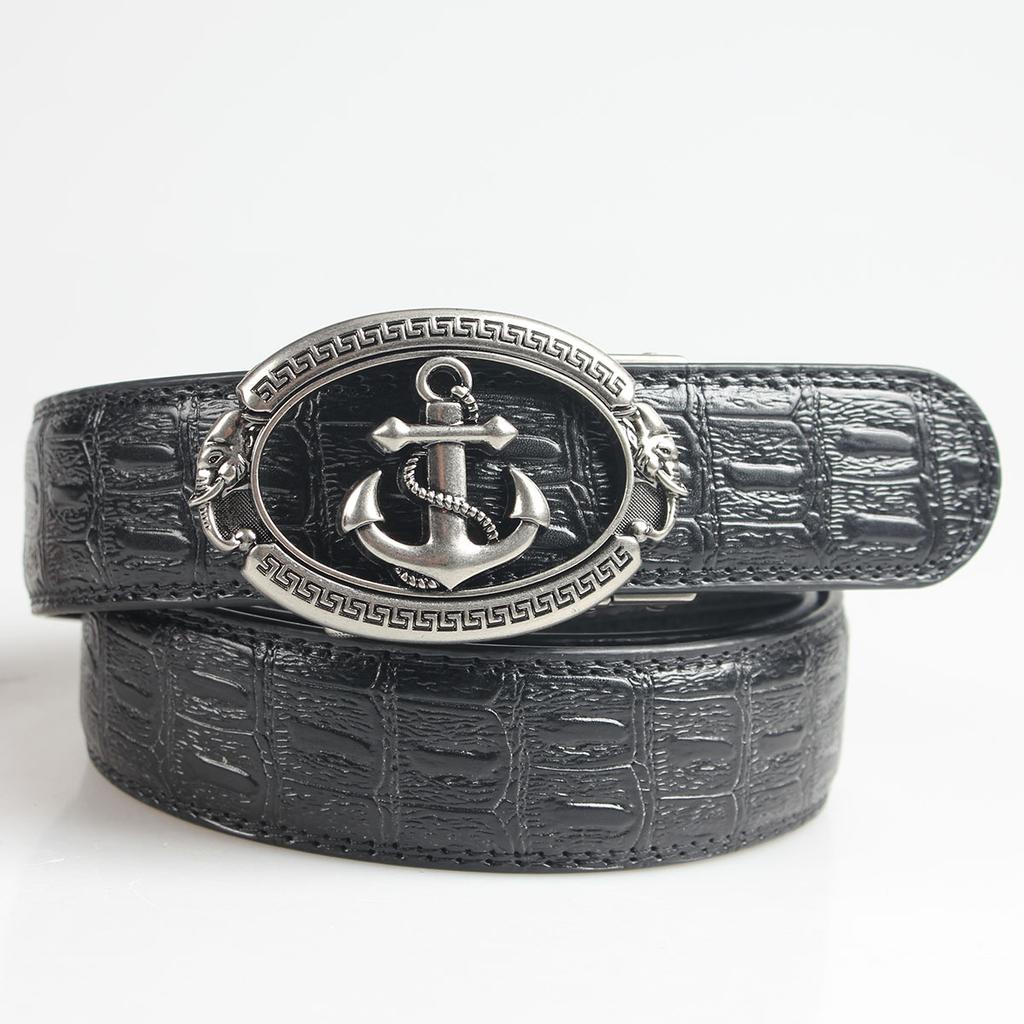 Men's Leather Belt with Automatic Buckle, Genuine Leather, Bronze Buckle, Faucet for Middle-aged and Young Business Casual Pants