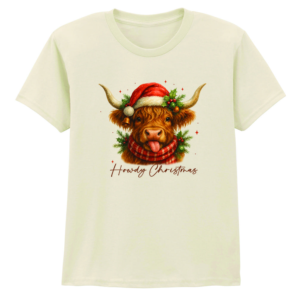Unisex shirt Cotton Oversize Large Size Howdy Christmas Cow Kids T-Shirt Christmas Holiday Childrens Tee
