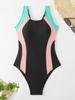 New Competitive Sport-Style Color Blocked One-Piece Swimsuit