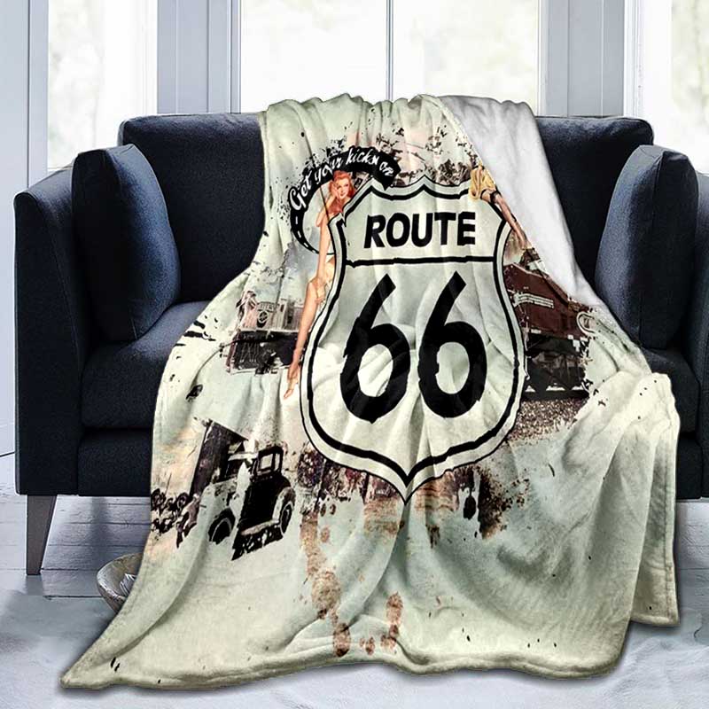 1PC Highway 66 pattern blanket, all season lightweight home office outdoor nap multifunctional blanket